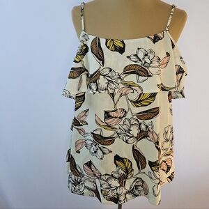 State Of Being Floral Cold Shoulder Ruffle Blouse - Cream/Yellow/Pink